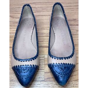 Jack Rogers Brazil Carla Pointed Toe Leather Whipstitch Brown Black Flats Sz 7